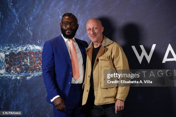 Dada Bozela and director Oliver Hirschbiegel attend the photocall of "Unwanted - Ostaggi del mare" Sky Series at Cinema Barberini on October 30, 2023...