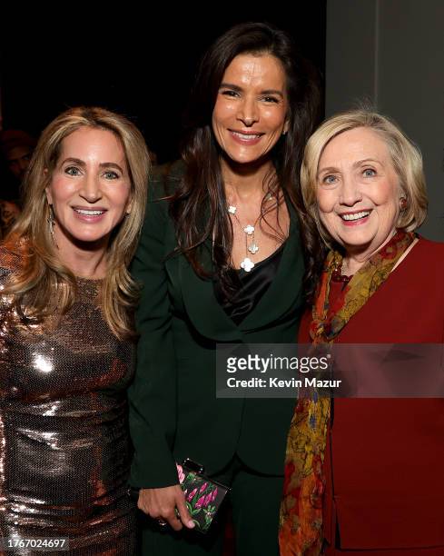 Kat Cohen, Patricia Velásquez and Hillary Rodham Clinton attend the Wayuu Taya Foundation 20th Anniversary Gala at Urban Zen Center At Stephan Weiss...