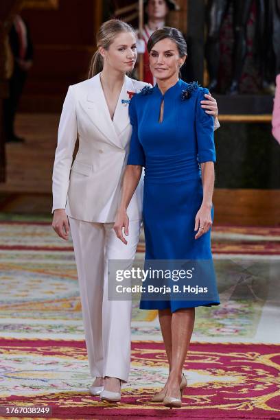 Crown Princess of Spain and Queen Letizia of Spain during the reception on the occasion of Princess Leonor receiving the Collar of the Order of...