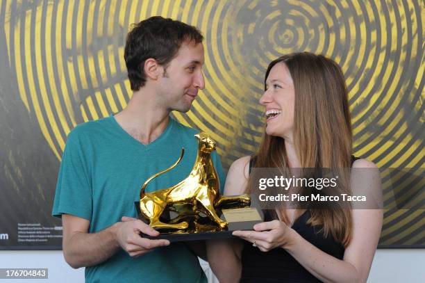 Stephanie Spray and Pacho Velez pose with the Best First Feature award during the 66th Locarno Film Festival on August 17, 2013 in Locarno,...