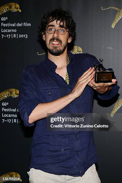 Marcel Barelli poses with Pardino d'argento award the during the 66th Locarno Film Festival on August 17, 2013 in Locarno, Switzerland.