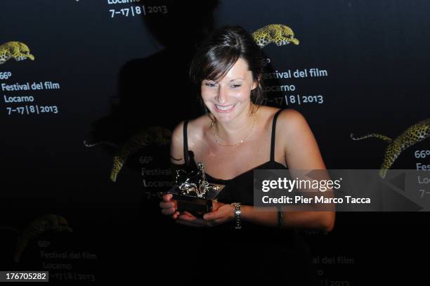 Cristina Picchi poses with the Pardino d'argento award during the 66th Locarno Film Festival on August 17, 2013 in Locarno, Switzerland.