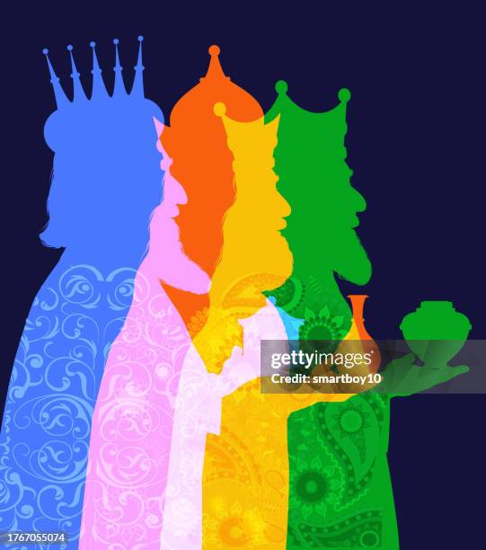 three wise men - christmas card - epiphany stock illustrations