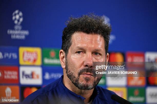 Atletico Madrid's Argentinian coach Diego Simeone attends a press conference at the club's training ground in Majadahonda, near Madrid, on November 6...