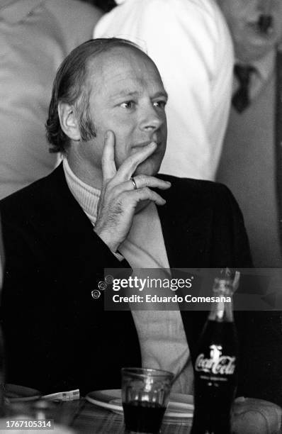 View of Dutch musical conductor Bernard Haitink at El Mangrullo restaurant, Ezeiza, Argentina, 1971. Earlier, he had made his Argentine debut with...