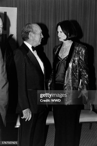Leonard H. Goldenson and Gloria Vanderbilt attend an event at the New York Hilton hotel in New York City on November 10, 1983.