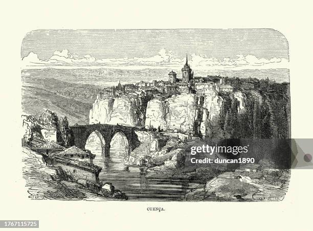 stockillustraties, clipart, cartoons en iconen met cuenca, castilla–la mancha, spain, spanish, history 19th century, illustrated by gustave dore - cuenca