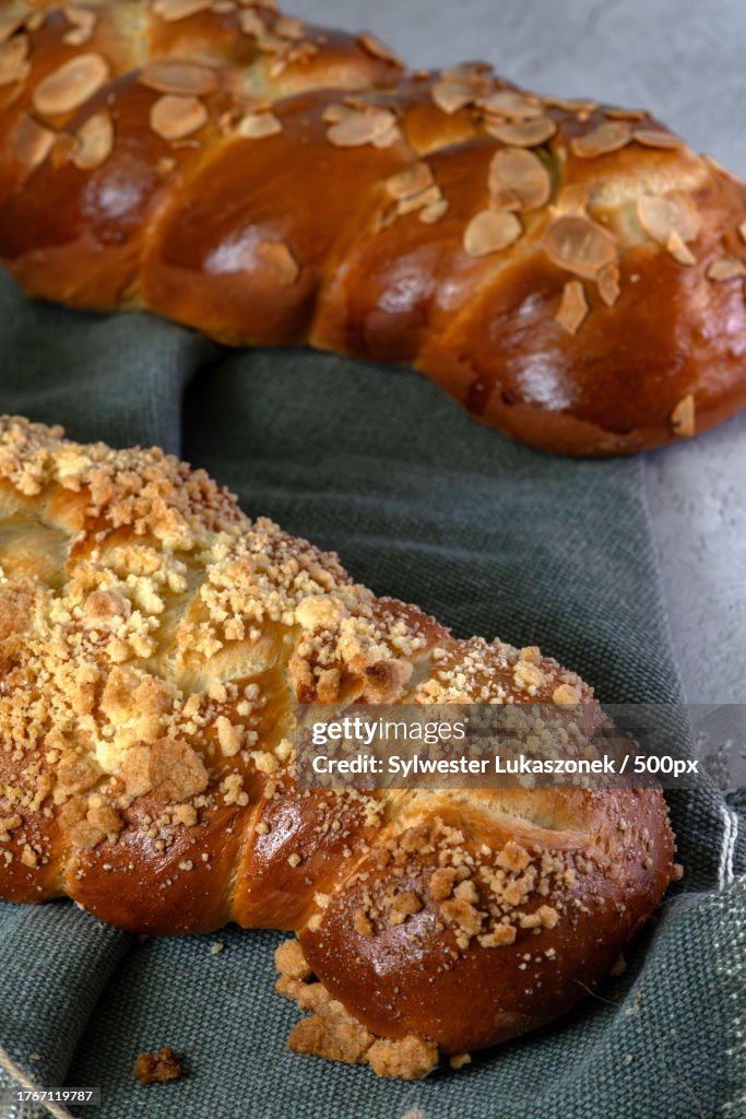 High angle view of bread on table