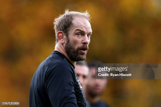 Alun Wyn Jones of Barbarians looks on during Barbarians training at Sophia Gardens on October 31, 2023 in Cardiff, Wales. The Barbarians play Wales...