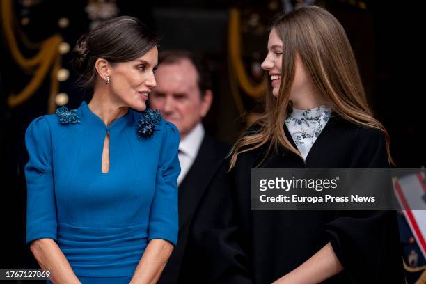 Queen Letizia and Infanta Sofia during the swearing-in ceremony of the Constitution before the Cortes Generales, at the Congress of Deputies, on 31...