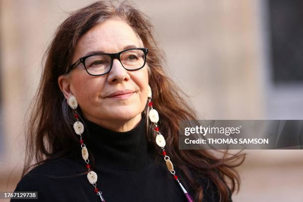 Laureate of the Prix Femina literary prize for a foreign novel, US writer Louise Erdrich, poses after the award ceremony in Paris on November 6,...