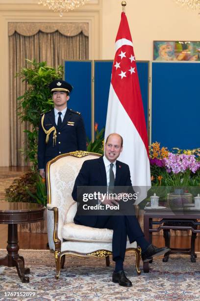 Prince William, Prince of Wales meets the President of Singapore, Tharman Shanmugaratnam, during an audience at the Istana in Singapore, the official...