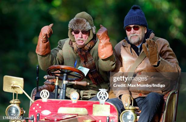 Participants seen driving a 1903 De Dion Bouton during the annual London to Brighton Veteran Car Run on November 5, 2023 in Staplefield, West Sussex,...