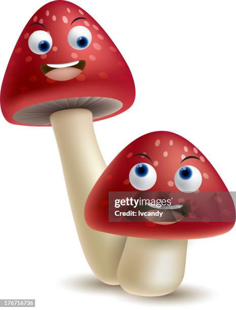 poisonous red mushrooms - spring vegetables white background stock illustrations