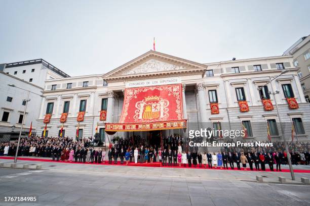 Representatives of the Cortes Generales of the State await the arrival of the Royal Family during the act of swearing in of the Constitution before...