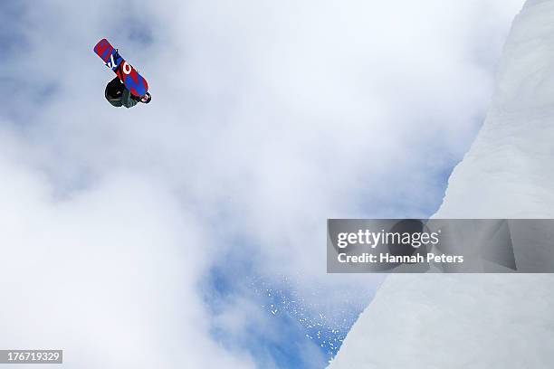 Maxence Parrot of Canada competes during the FIS Snowboard Slopestyle World Cup qualifying during day four of the Winter Games NZ at Cardrona Alpine...