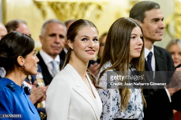 Princess Leonor of Spain is seen arriving to swear allegiance to the Spanish constitution at the Spanish Parliament on the day of her 18th birthday...