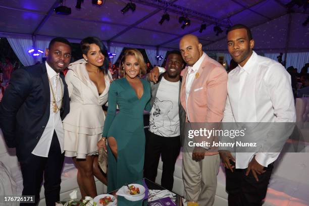 Jayvon Smith, RaVaughn, Adrienne Bailon, Kevin Hart, Lenny S., and Mario attend the 2nd annual Compound Foundation Fostering A Legacy Benefit on...