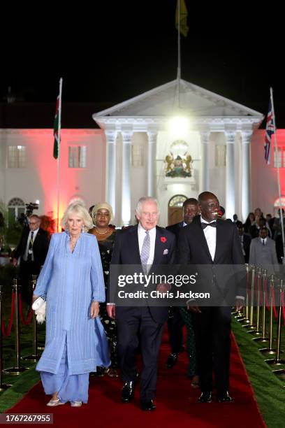 Queen Camilla, King Charles III and William Ruto, President of the Republic of Kenya before a State Banquet hosted by President Ruto at State House,...