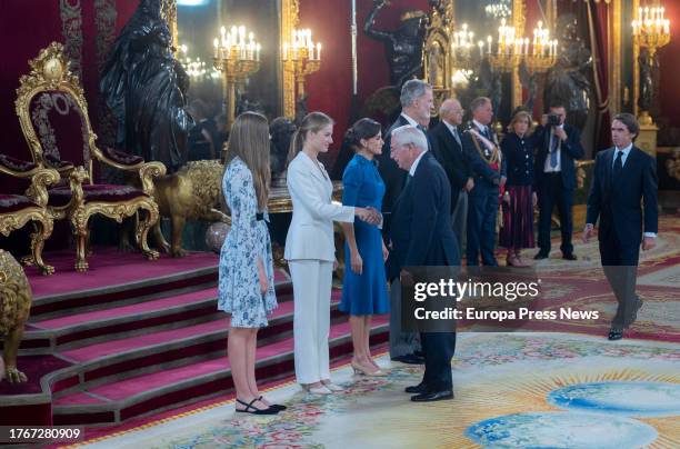 Princess Leonor greets the President of Melilla, Juan Jose Imbroda during the kissing ceremony on the occasion of the Oath of the Constitution of...