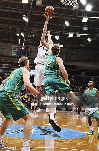 Thomas Abercrombie of the Tall Blacks shoots during the Men's FIBA Oceania Championship match between the Australian Boomers and the New Zealand Tall...