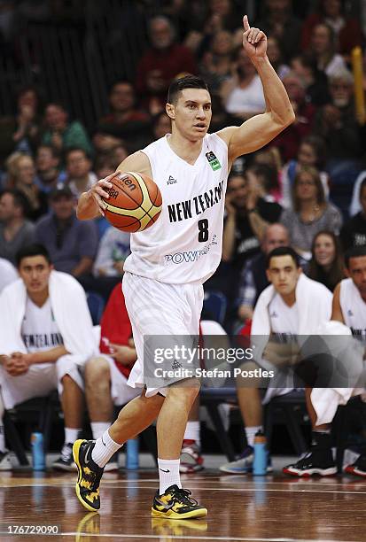 Jarrod Kenny of the Tall Blacks in action during the Men's FIBA Oceania Championship match between the Australian Boomers and the New Zealand Tall...