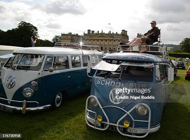 Sooty Shuttleworth of Bingley sits on his 1957 VW splitscreen, a former Queenwood school bus in Australia on display during the 'In Praise Of All...