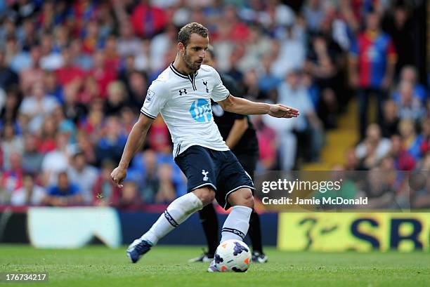 Roberto Soldado of Tottenham Hotspur scores from the penalty spot during the Barclays Premier League match between Crystal Palace and Tottenham...