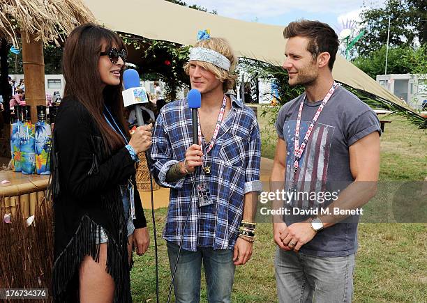 Zara Martin interviews Dougie Poynter and Harry Judd of McFly at the Mahiki Coconut Backstage Bar during day 2 of V Festival 2013 at Hylands Park on...