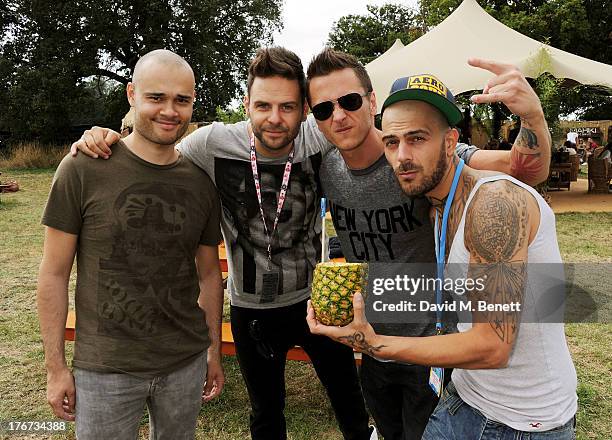 Sean Conlon, Scott Robinson, Ritchie Neville and Abz Love of '5ive' attend the Mahiki Coconut Backstage Bar during day 2 of V Festival 2013 at...