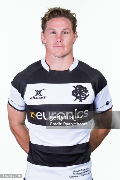 Michael Hooper of the Barbarians poses for a portrait during the Barbarians squad photocall at Hilton Hotel Cardiff on October 31, 2023 in Cardiff,...