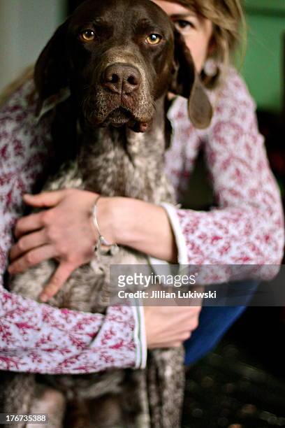 woman hugs dog - jillian stock pictures, royalty-free photos & images