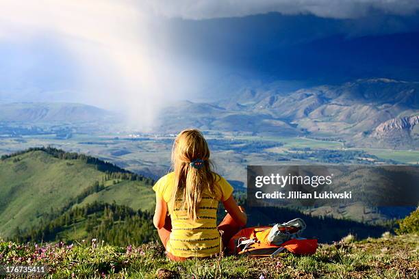 woman on mountaintop - jillian stock pictures, royalty-free photos & images