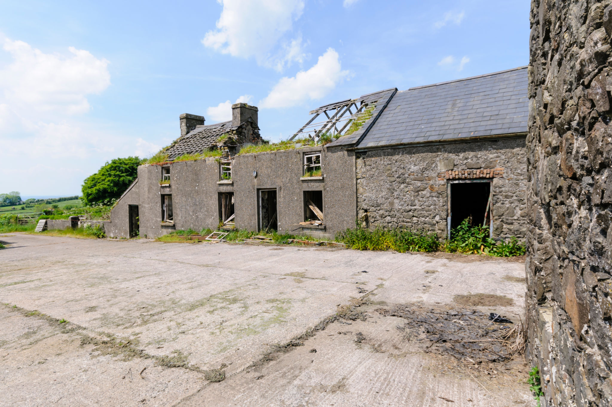 Derelict farmhouse and farm yard Derelict farmhouse and farm yard