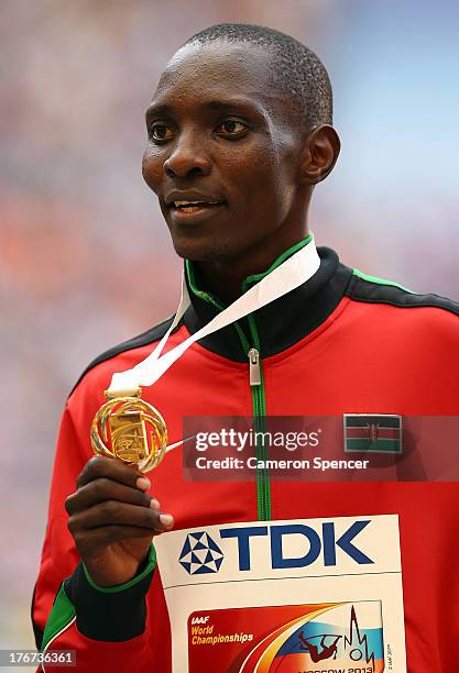 Gold medalist Asbel Kiprop of Kenya on the podium during the medal ceremony for the Men's 1500 metres during Day Nine of the 14th IAAF World...