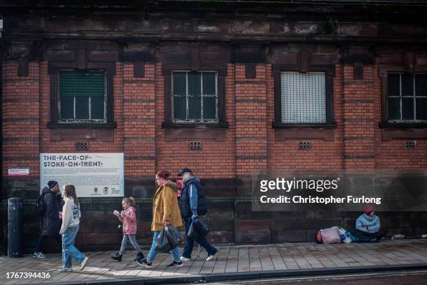 Shoppers walk through Hanley on October 31, 2023 in Stoke on Trent, England Government figures show that Stoke on Trent has the second highest levels...
