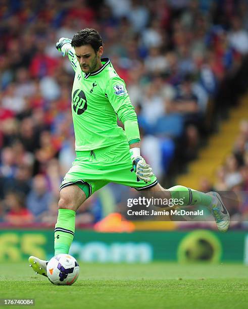 Hugo Lloris of Tottenham Hotspur takes a goal kick during the Barclays Premier League match between Crystal Palace and Tottenham Hotspur at Selhurst...