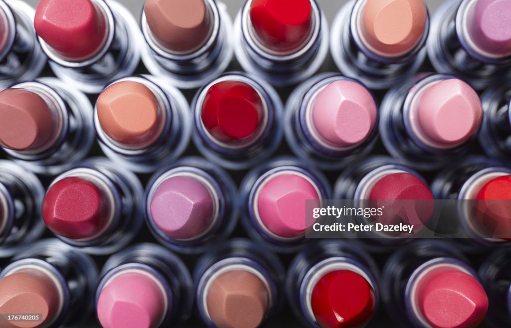 Overhead view of lipsticks