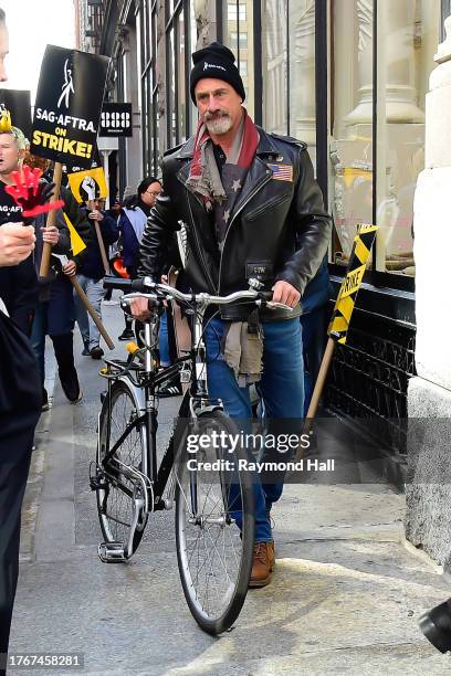 Christopher Meloni is seen at is seen on the SAG-AFTRA strike picket line on October 31, 2023 in New York City.