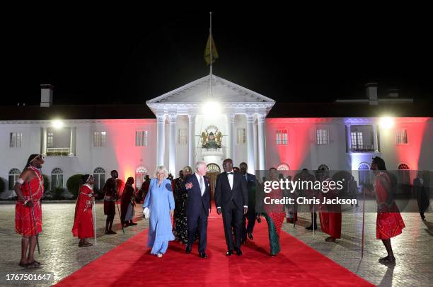 Queen Camilla, King Charles III, William Ruto, President of the Republic of Kenya, and Rachel Ruto, First Lady of the Republic of Kenya before a...