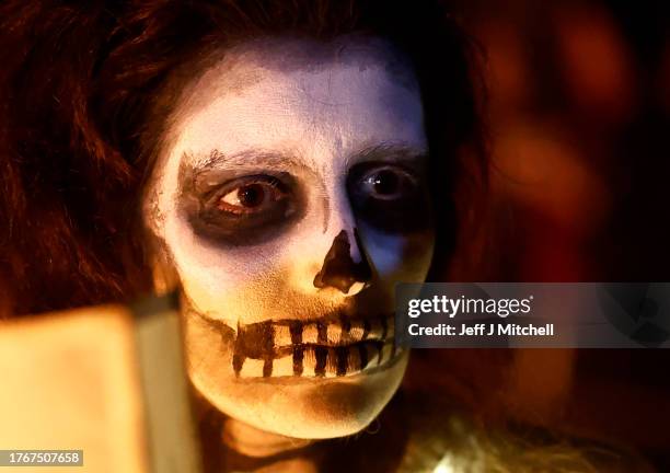 Members of the Beltane Fire Society take part in Samhuinn Fire Festival on October 31, 2023 in Edinburgh, United Kingdom. Once celebrated from...