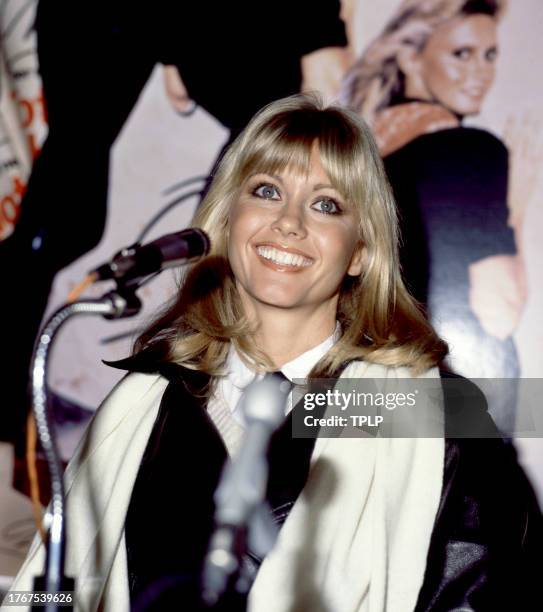 British and Australian singer and actress Olivia Newton-John poses for a portrait during a press conference in London, England, November 29, 1978.