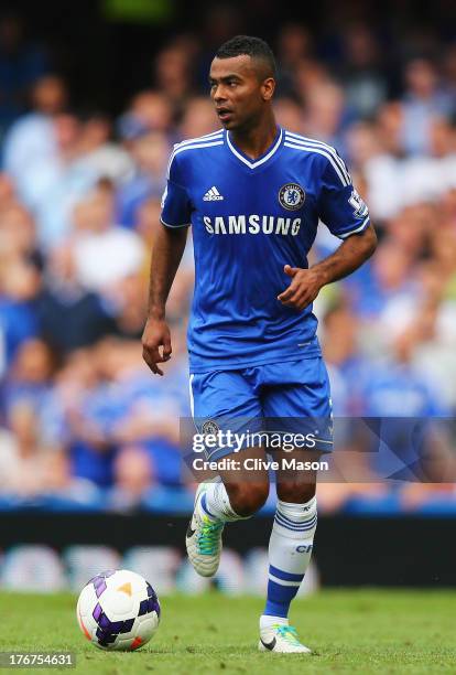 Ashley Cole of Chelsea in action during the Barclays Premier League match between Chelsea and Hull City at Stamford Bridge on August 18, 2013 in...