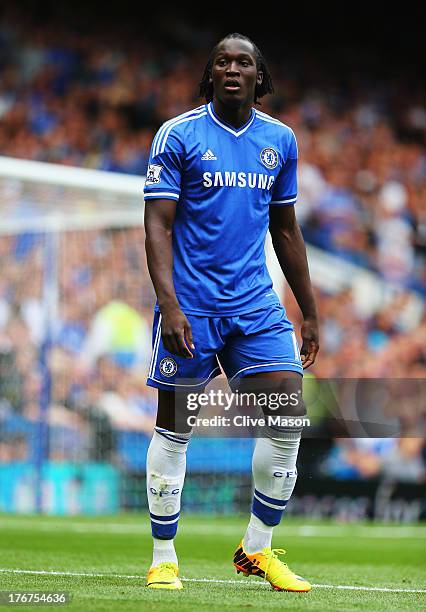 Romelu Lukaku of Chelsea looks on during the Barclays Premier League match between Chelsea and Hull City at Stamford Bridge on August 18, 2013 in...