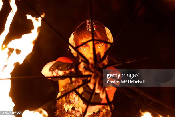 Members of the Beltane Fire Society take part in Samhuinn Fire Festival on October 31, 2023 in Edinburgh, Scotland. Once celebrated from October 31...