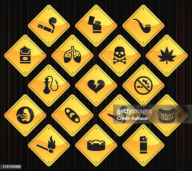 stockillustraties, clipart, cartoons en iconen met yellow road signs - smoking - joint body part