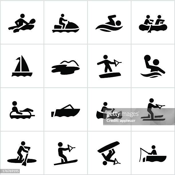 black water recreation icons - water sports equipment stock illustrations