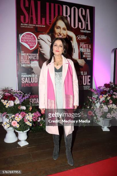 Daniela Romo poses for photos during a press conference for the #PonElPecho campaign to raise breast cancer awareness at Centro Cultural Estacion...