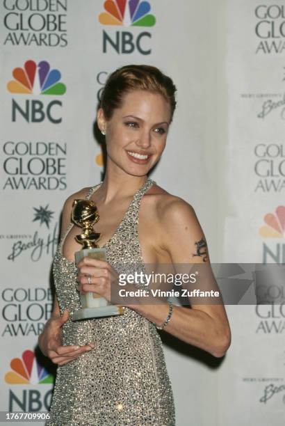 Angelina Jolie wins Best Actress in a Miniseries or a Motion Picture Made for Television, for her performance in "Gia", at the 56th Annual Golden...