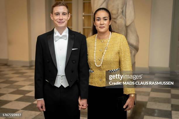 Danish cyclist Jonas Vingegaard and Trine Marie Hansen attend a State Banquet at Christiansborg Castle in Copenhagen on November 6 on the occasion of...